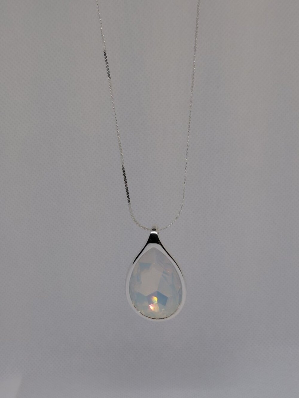 Swarovski White Opal Teardrop 925 Sterling Silver Statement Necklace